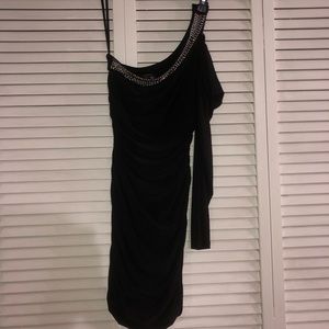 Short Black One Sleeve Homecoming Dress